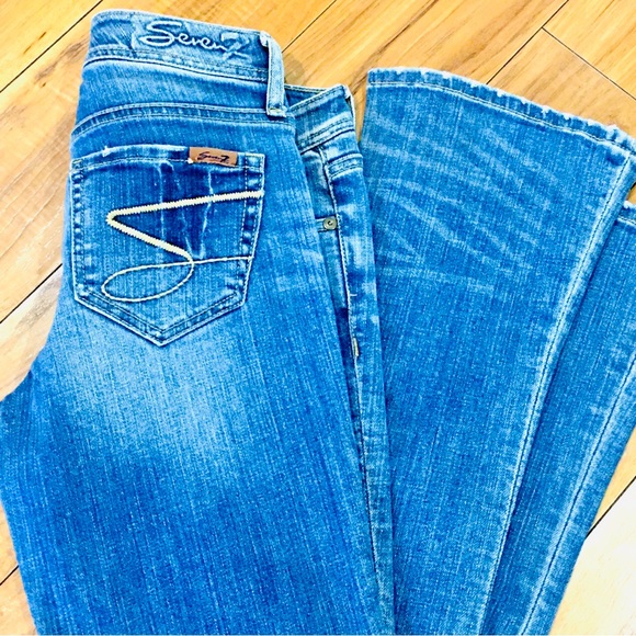 Seven 7 boot cut flare leg distressed style blue denim jeans small 28 wa… - Picture 11 of 11